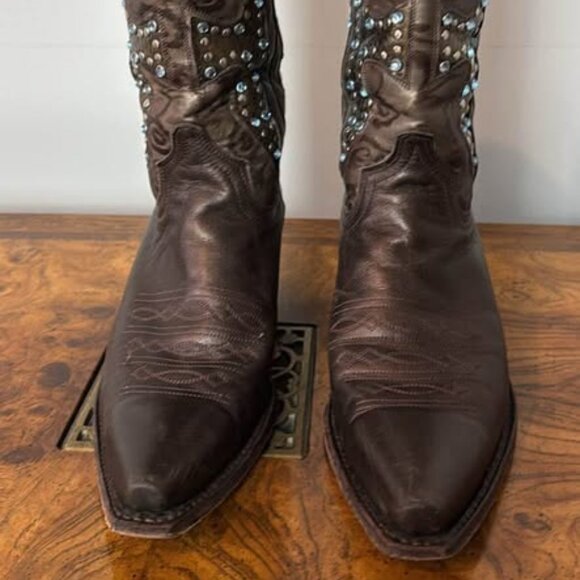 FRYE Daisy Duke Leather Cowboy Boots Bronze - Mid Calf Sz 8 M, EC - Picture 4 of 10